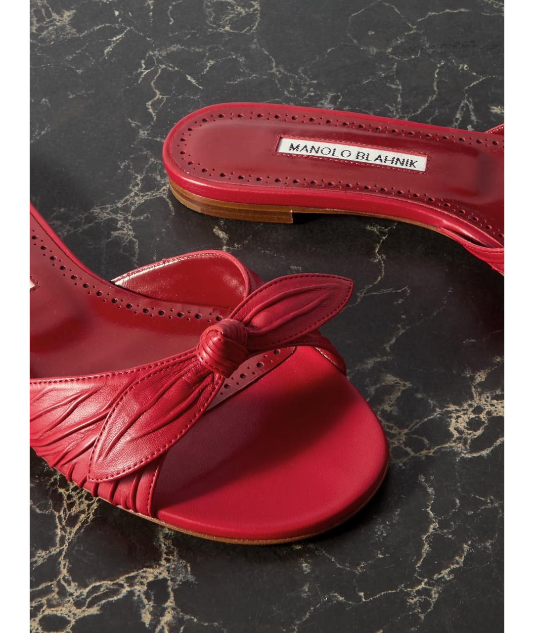 MANOLO BLAHNIK Красные кожаные шлепанцы, фото 3