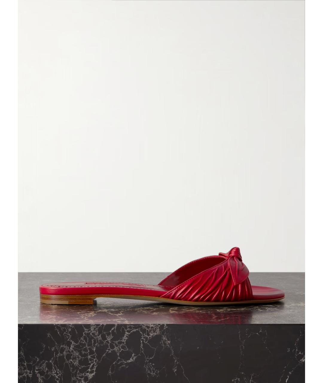 MANOLO BLAHNIK Красные кожаные шлепанцы, фото 6