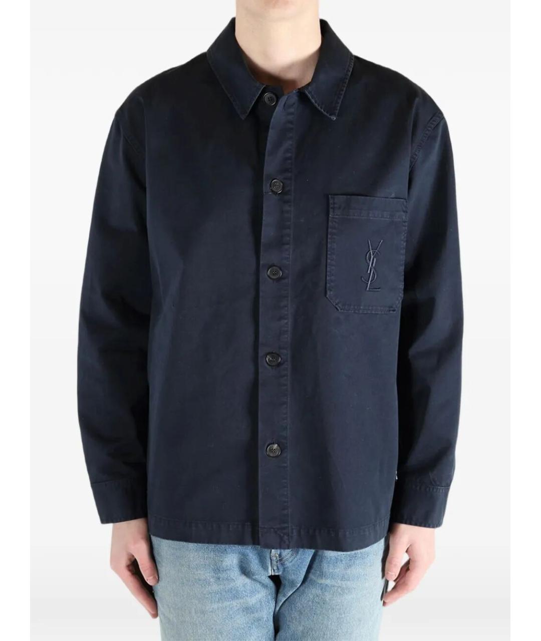 SAINT LAURENT Темно-синяя хлопковая кэжуал рубашка, фото 4