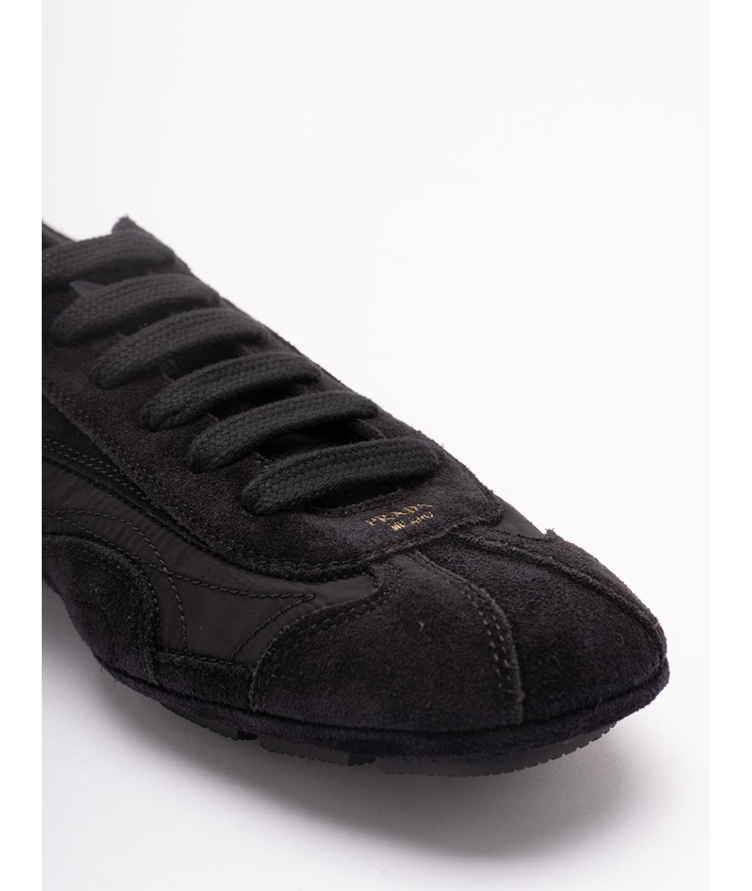 PRADA Черные замшевые низкие кроссовки / кеды, фото 5