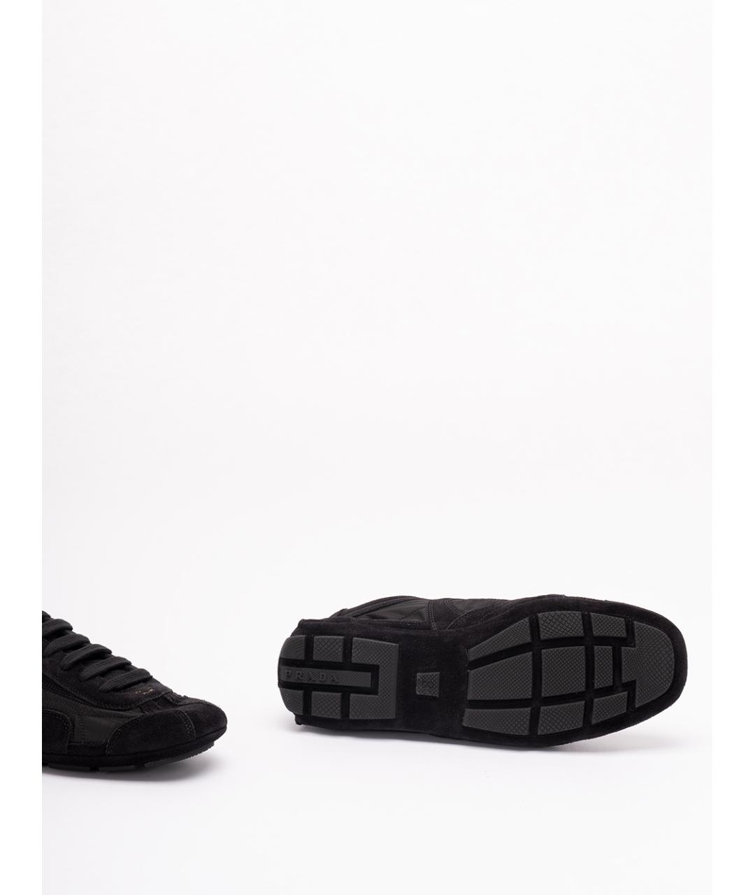 PRADA Черные замшевые низкие кроссовки / кеды, фото 4