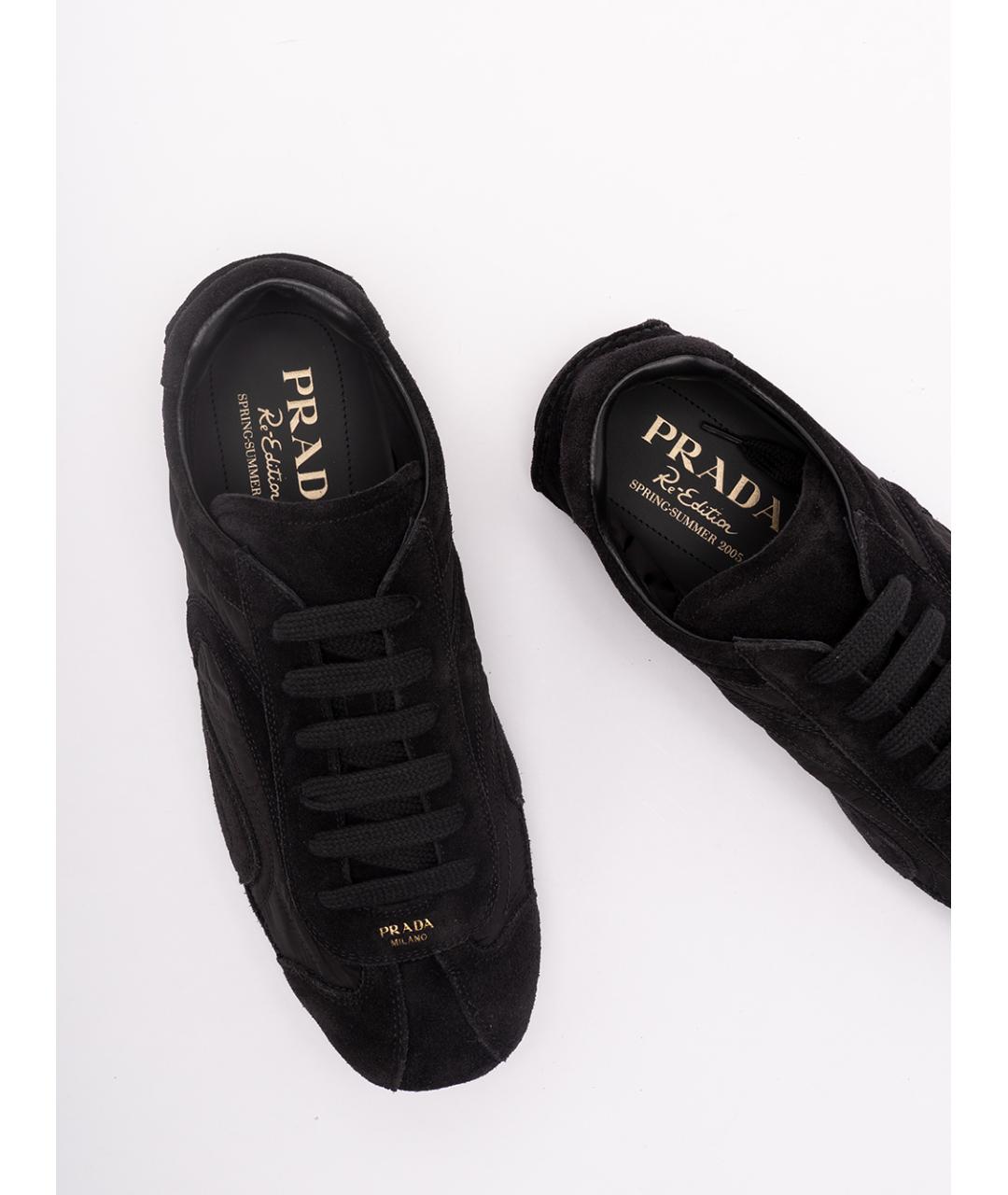 PRADA Черные замшевые низкие кроссовки / кеды, фото 6