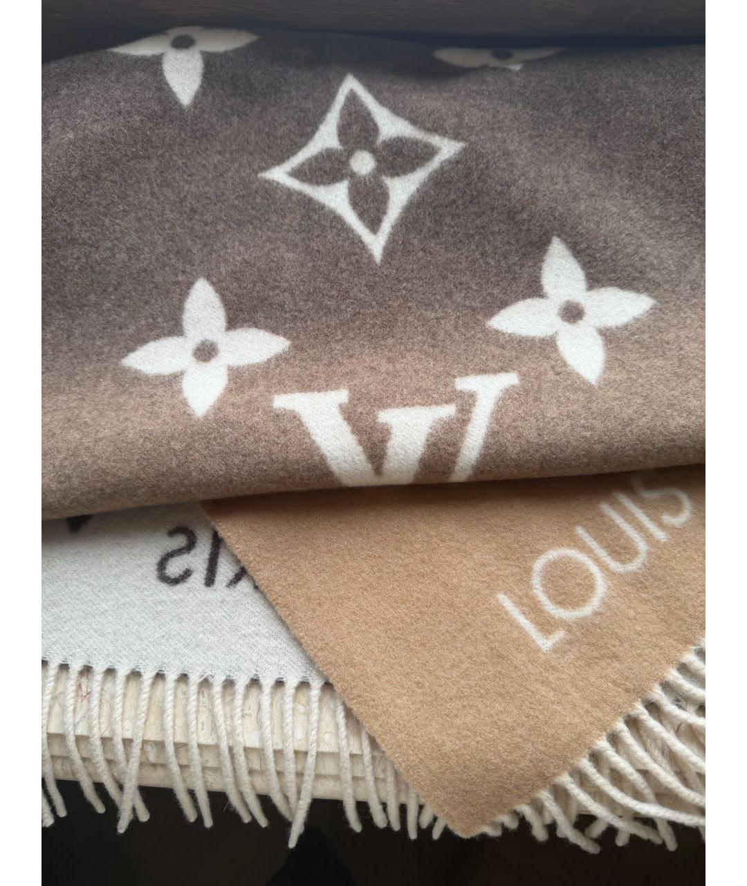 LOUIS VUITTON Коричневый кашемировый шарф, фото 2