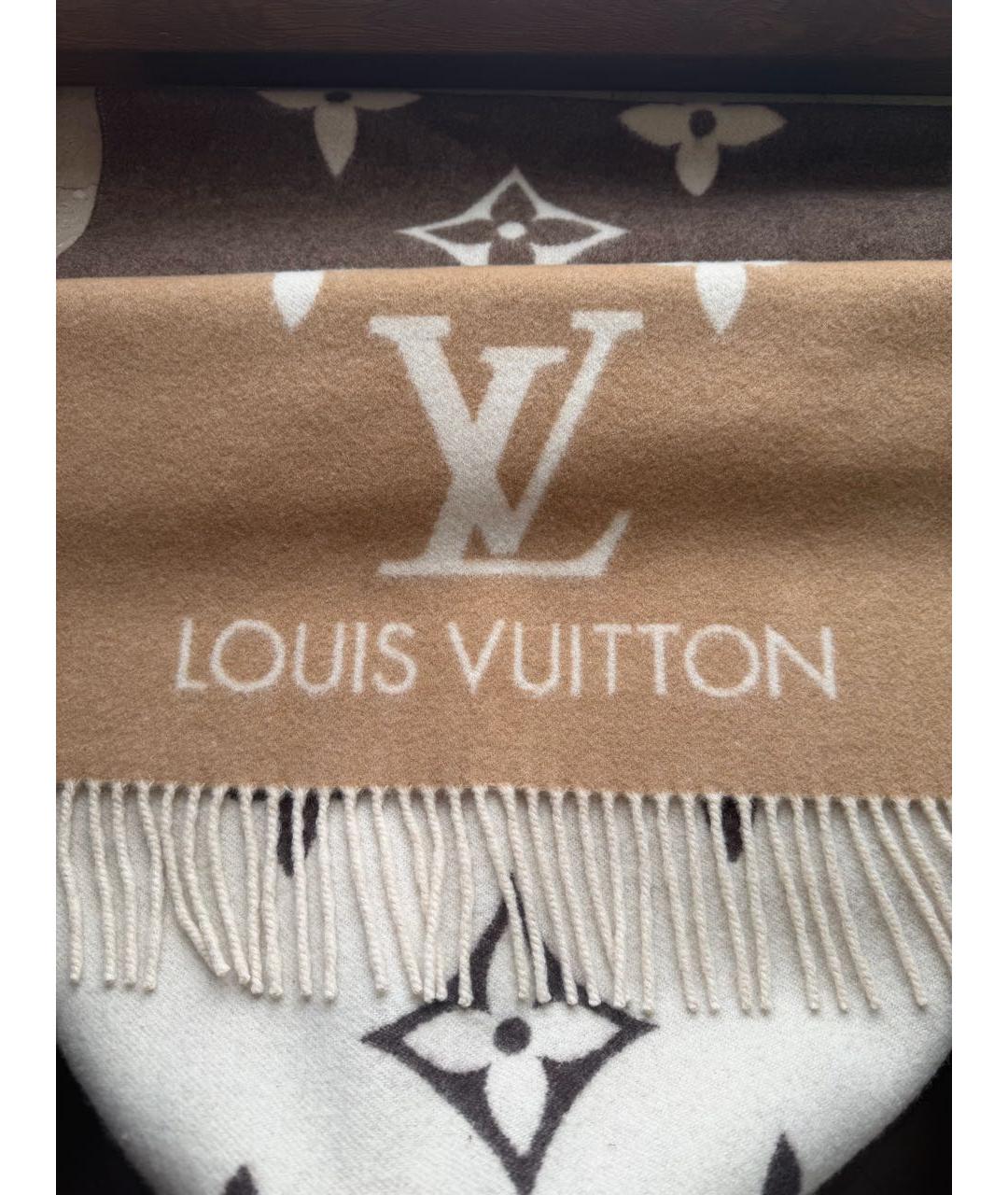 LOUIS VUITTON Коричневый кашемировый шарф, фото 4