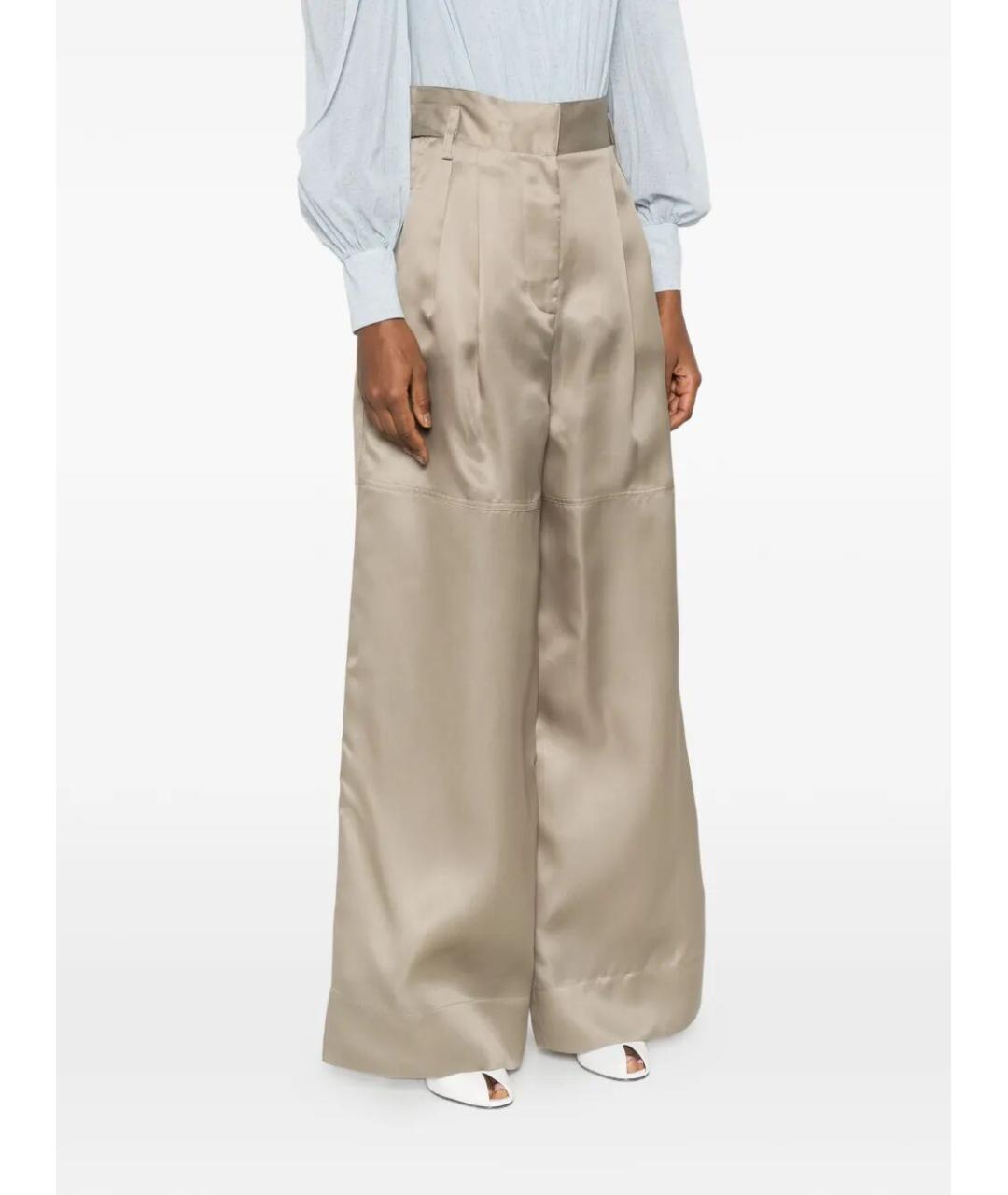 ALBERTA FERRETTI Бежевые шелковые брюки широкие, фото 3