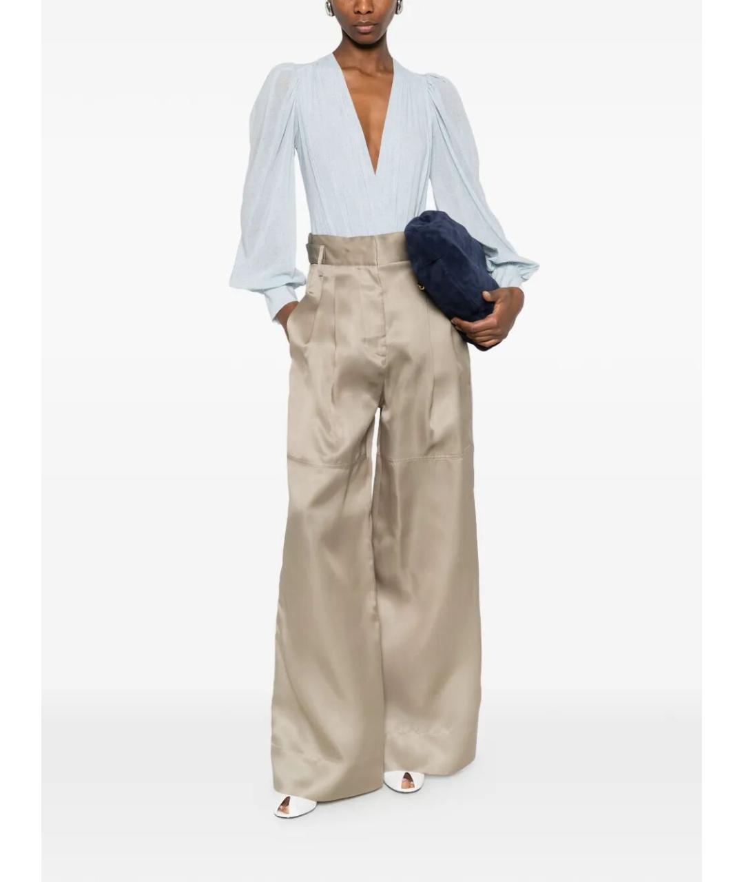ALBERTA FERRETTI Бежевые шелковые брюки широкие, фото 2