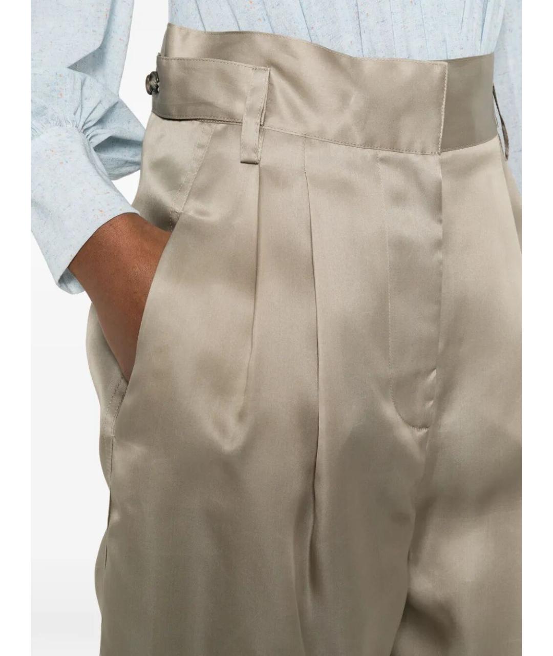 ALBERTA FERRETTI Бежевые шелковые брюки широкие, фото 4