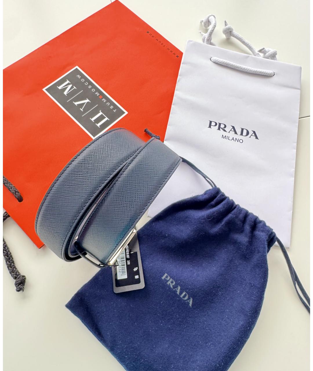 PRADA Темно-синий кожаный ремень, фото 8