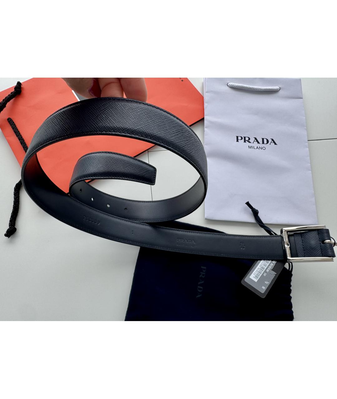 PRADA Темно-синий кожаный ремень, фото 3