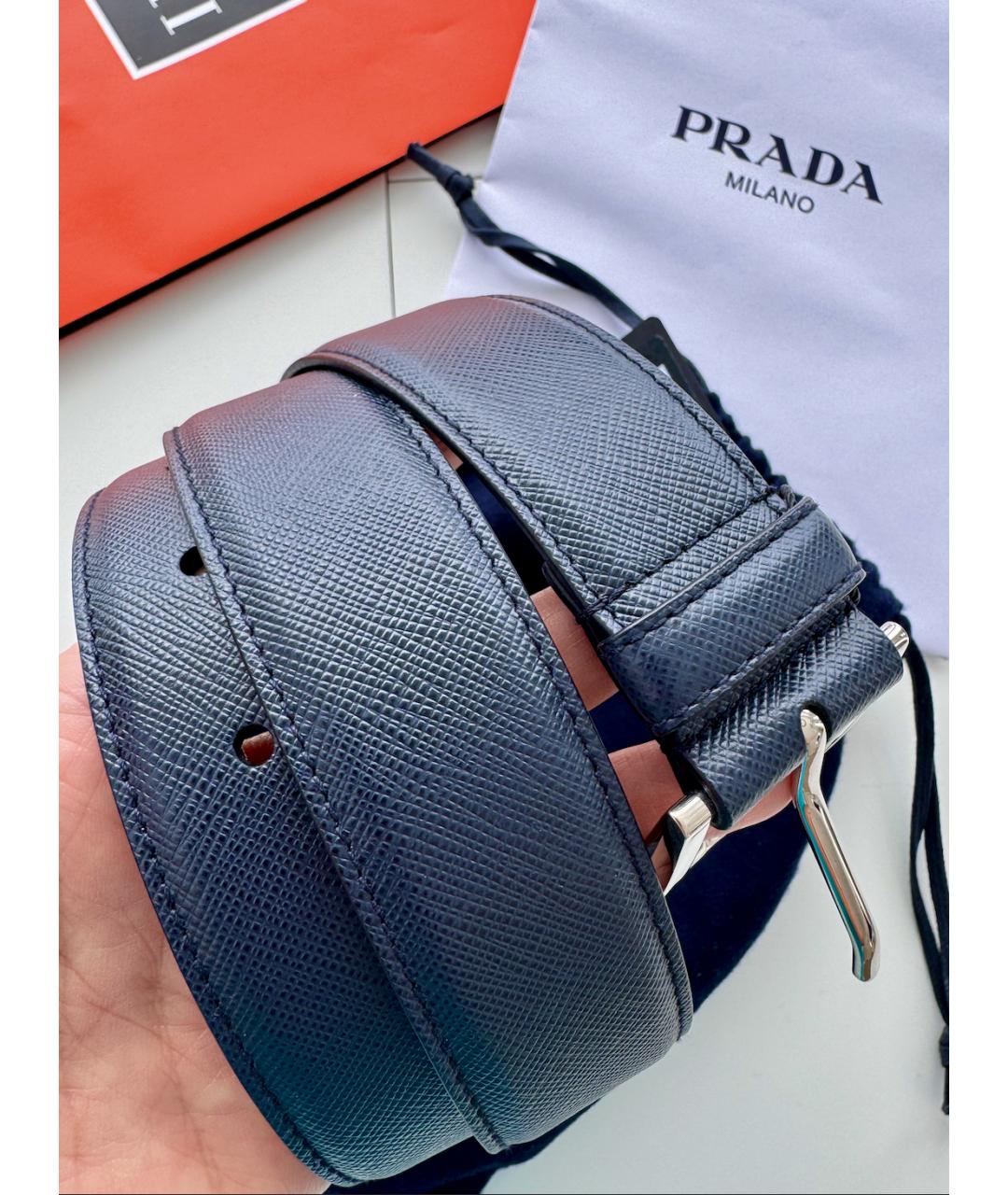 PRADA Темно-синий кожаный ремень, фото 6