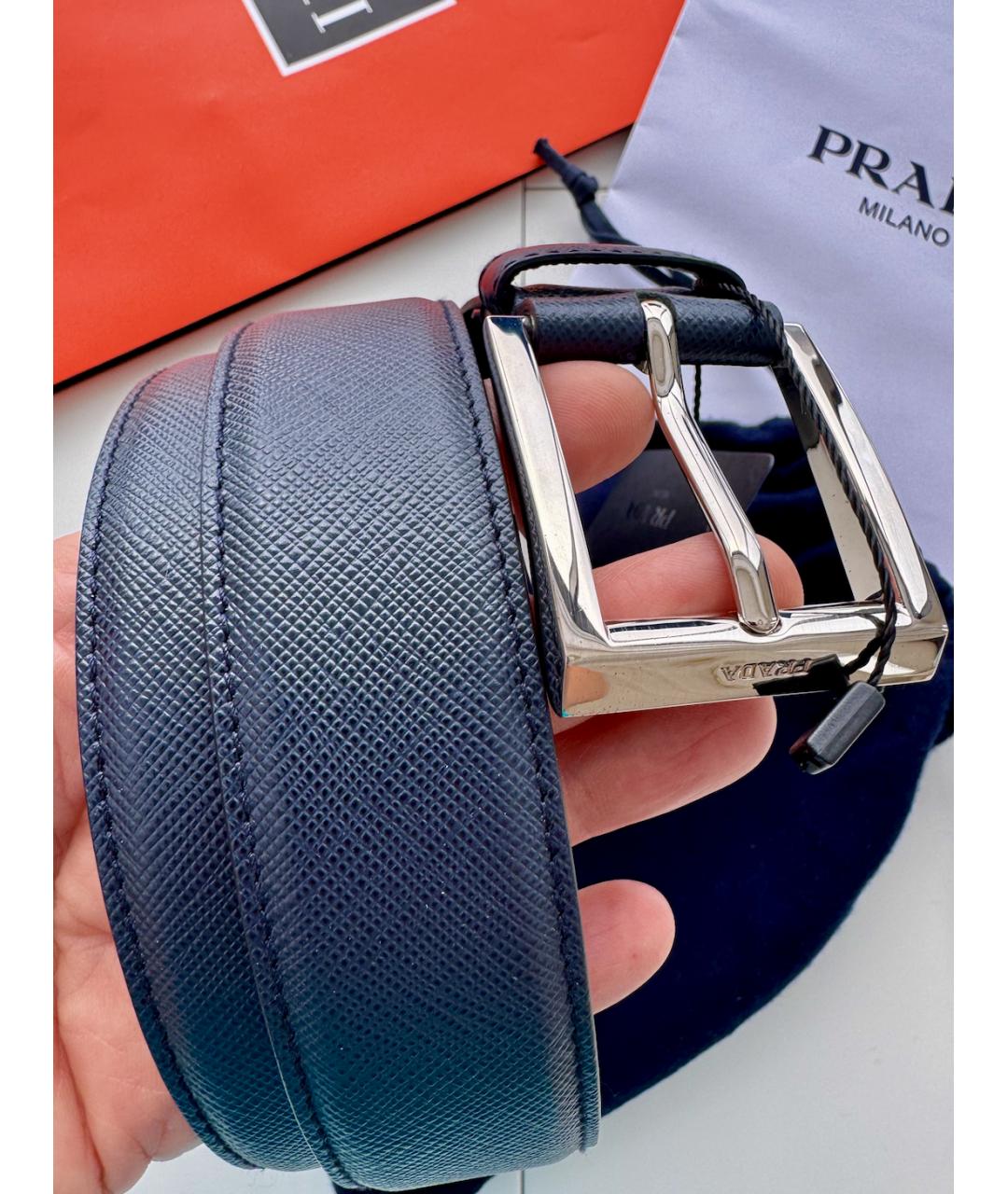 PRADA Темно-синий кожаный ремень, фото 4