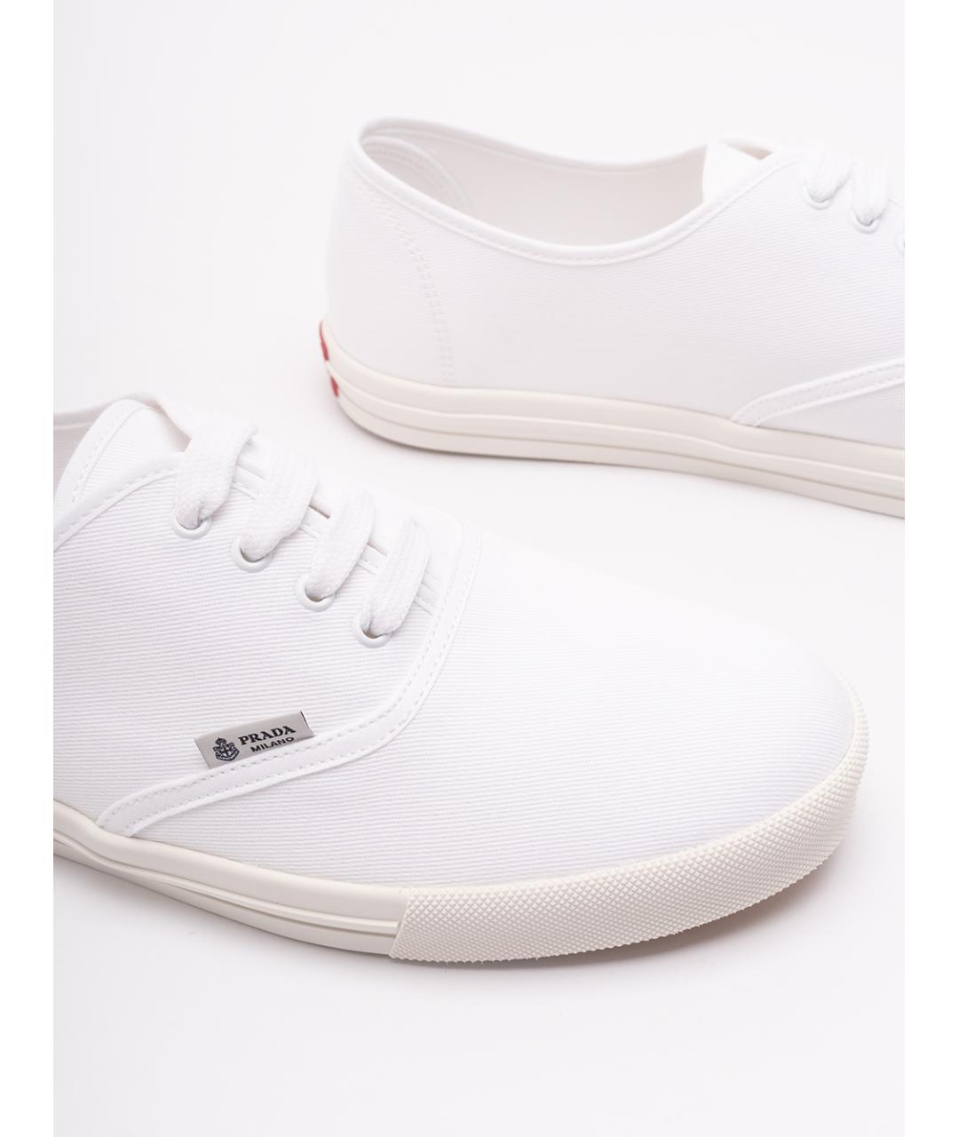 PRADA Белые текстильные низкие кроссовки / кеды, фото 5