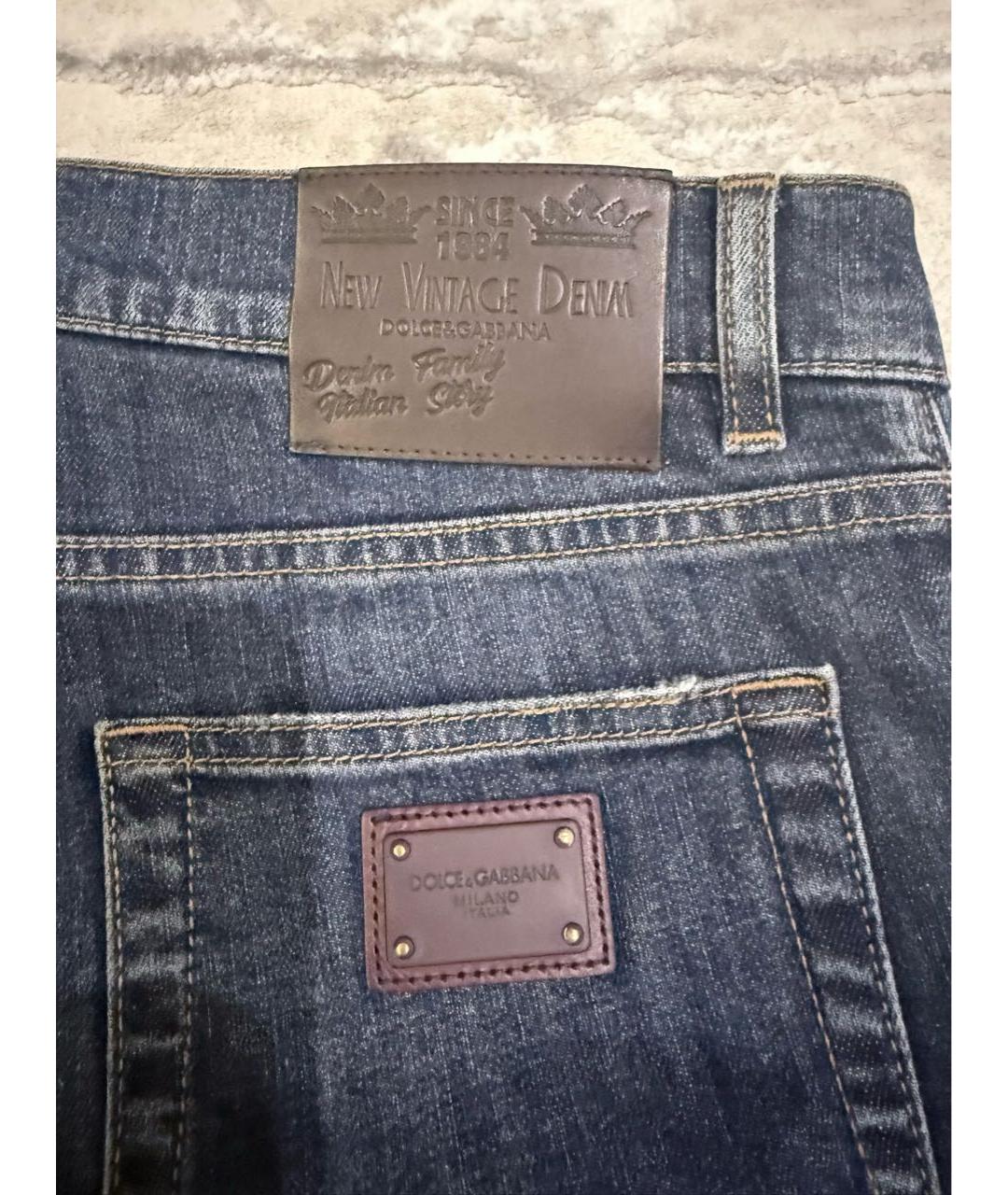 DOLCE&GABBANA Темно-синие хлопковые прямые джинсы, фото 4