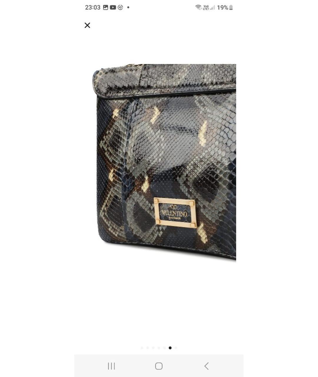 VALENTINO Темно-синяя сумка с короткими ручками из экзотической кожи, фото 3