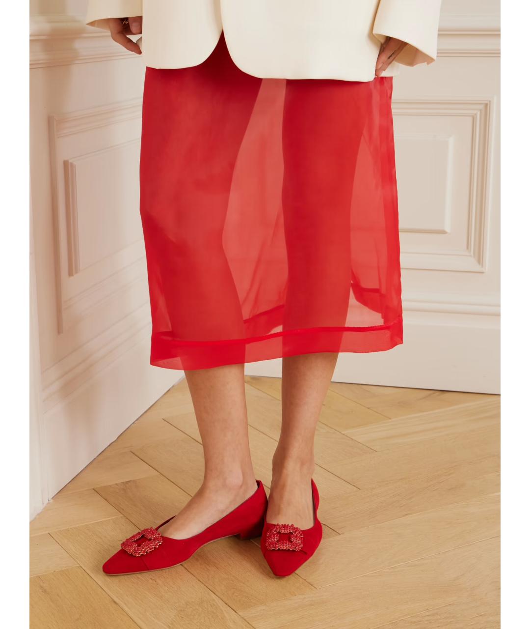 MANOLO BLAHNIK Красные замшевые балетки, фото 2