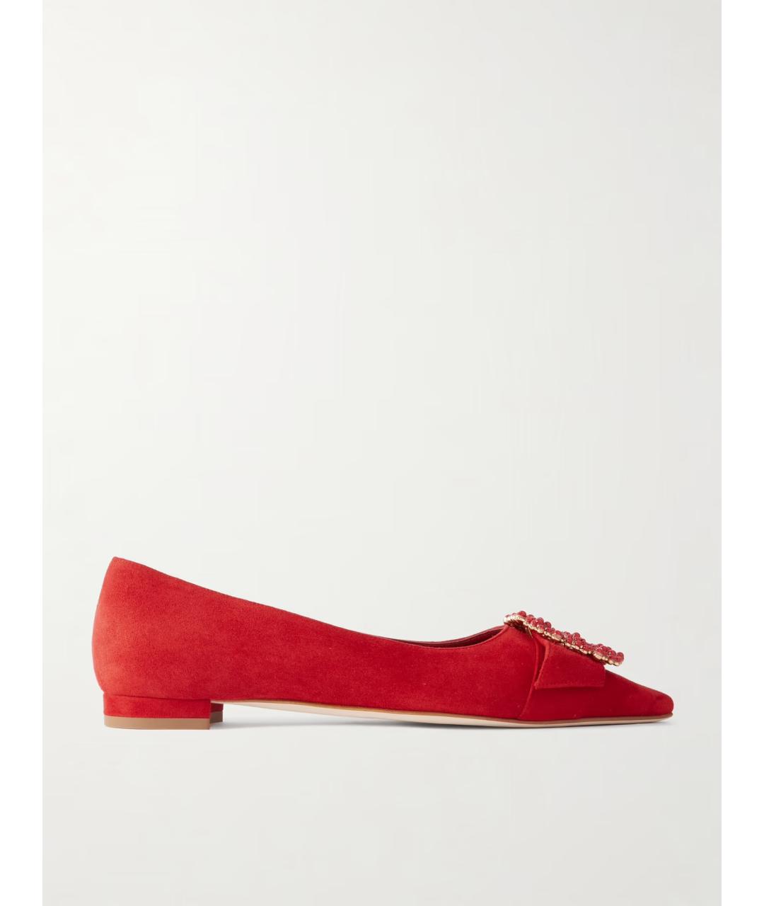 MANOLO BLAHNIK Красные замшевые балетки, фото 6