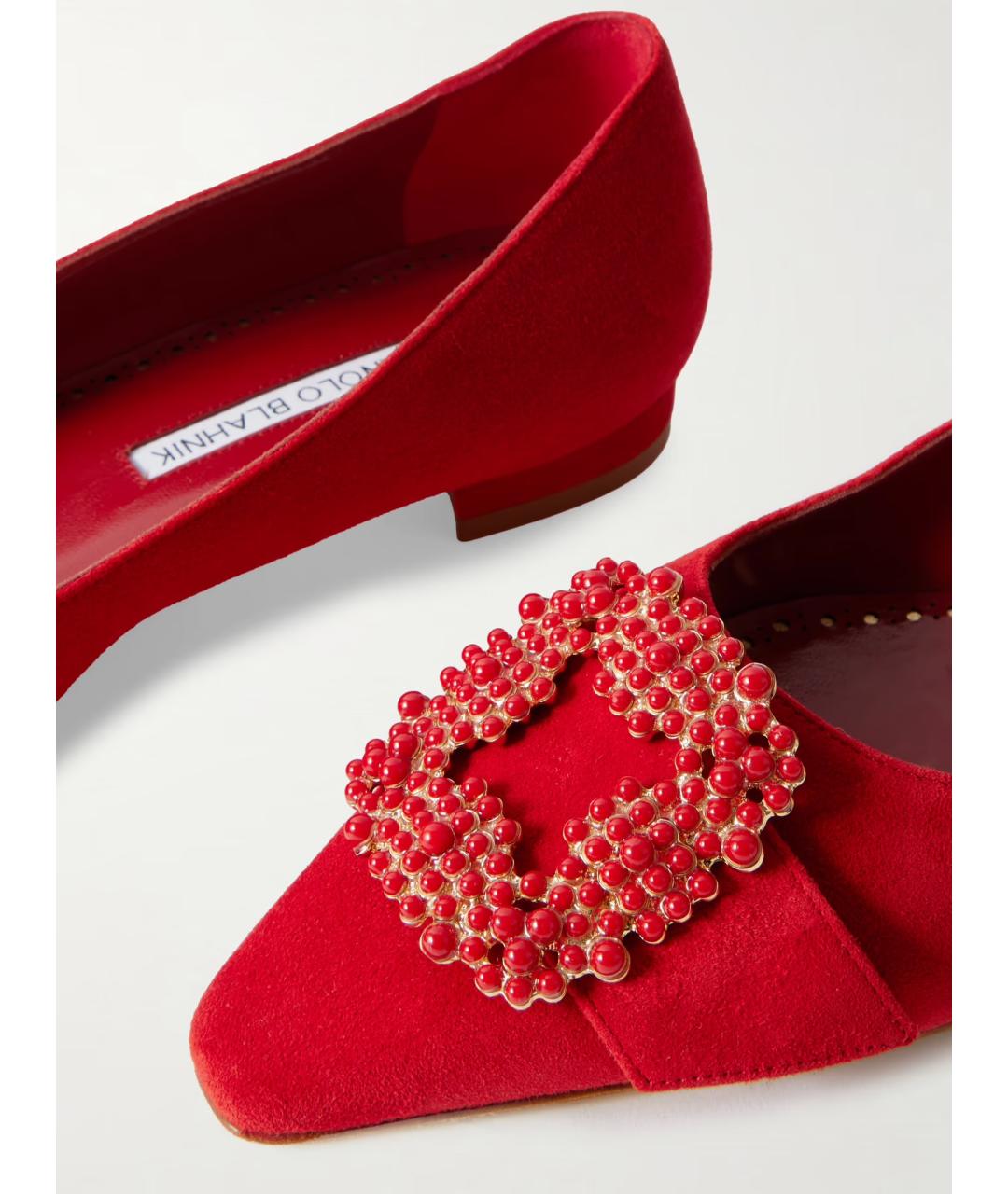 MANOLO BLAHNIK Красные замшевые балетки, фото 3