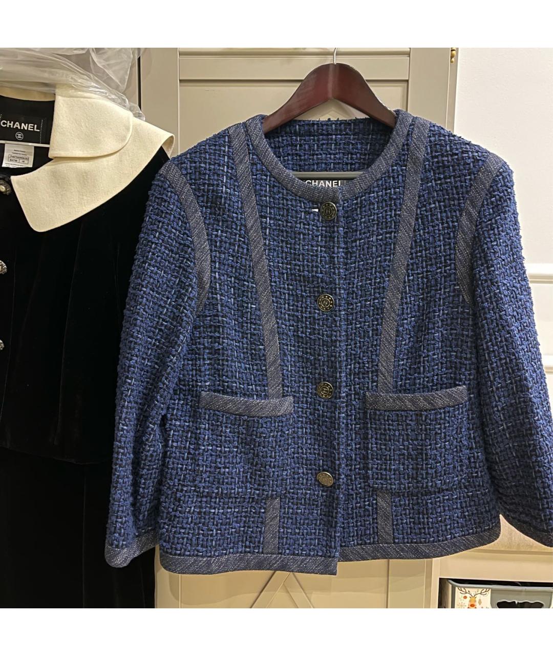 CHANEL Темно-синий твидовый жакет/пиджак, фото 4