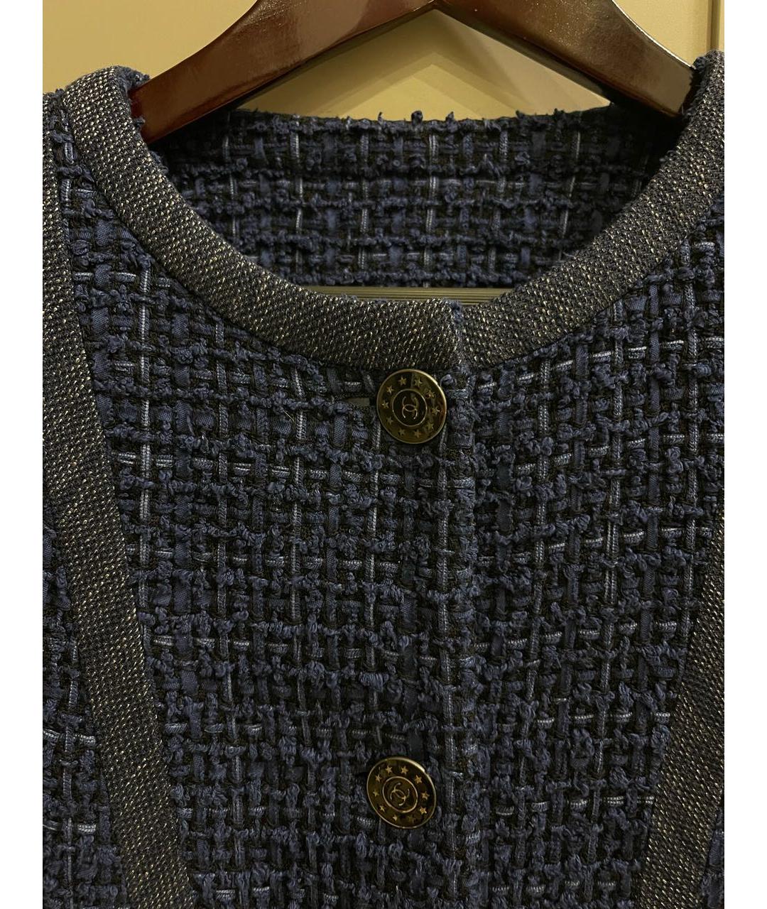 CHANEL Темно-синий твидовый жакет/пиджак, фото 2