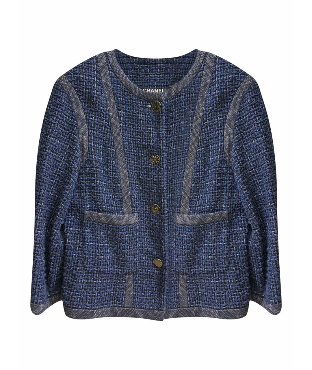 CHANEL Темно-синий твидовый жакет/пиджак, фото 1