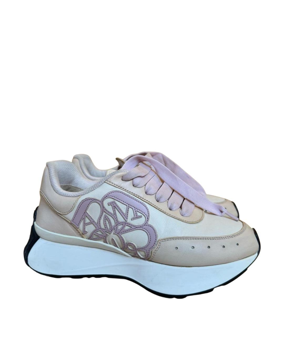 ALEXANDER MCQUEEN Бежевые кожаные кроссовки, фото 1