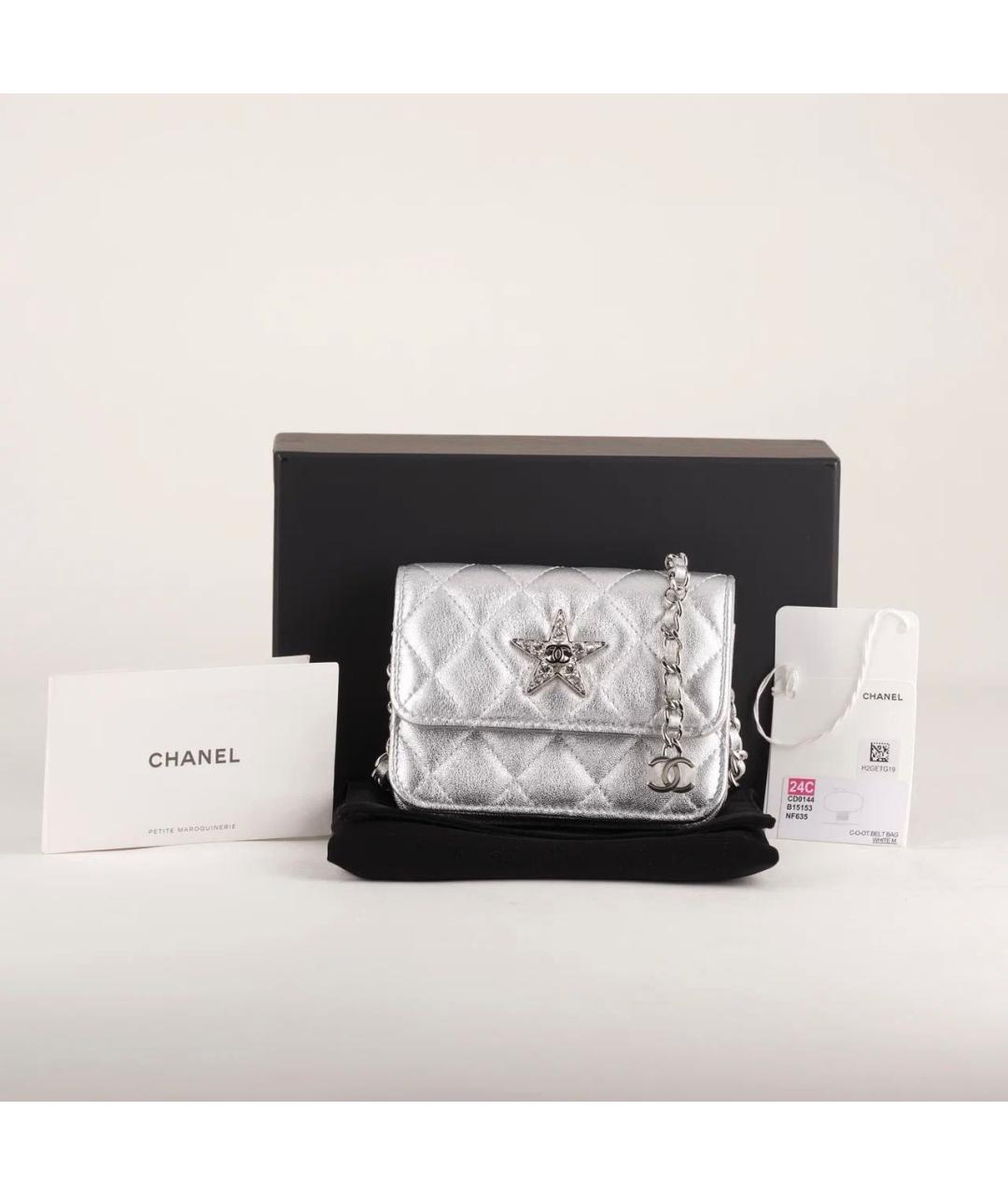 CHANEL Серебряная кожаная сумка через плечо, фото 2