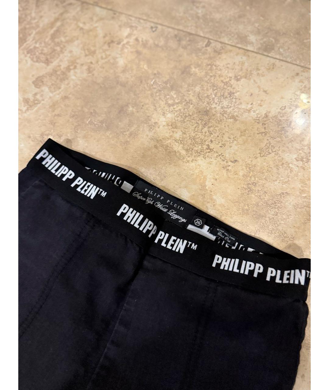 PHILIPP PLEIN Черные хлопко-эластановые леггинсы и велосипедки, фото 3