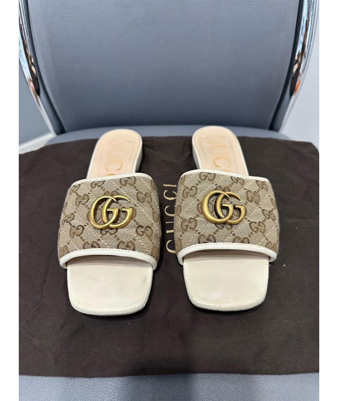 GUCCI Бежевые кожаные шлепанцы, фото 6
