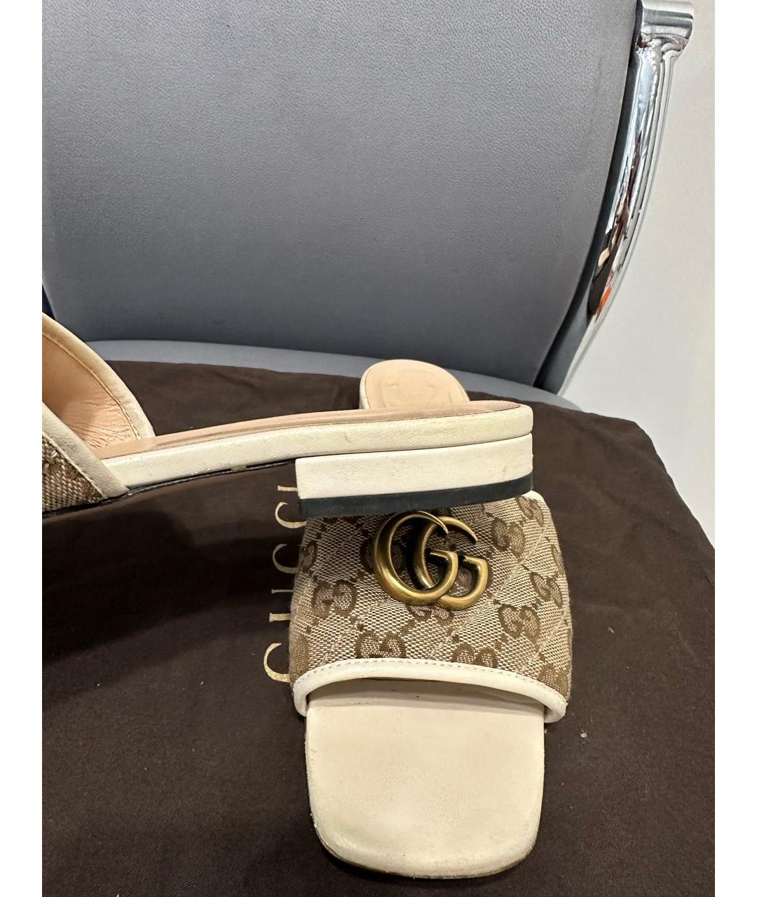GUCCI Бежевые кожаные шлепанцы, фото 5