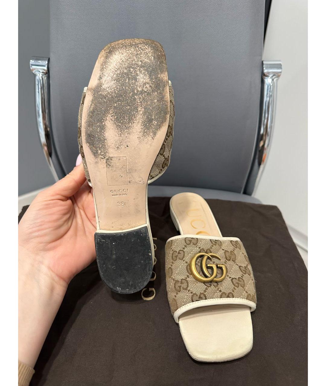 GUCCI Бежевые кожаные шлепанцы, фото 3