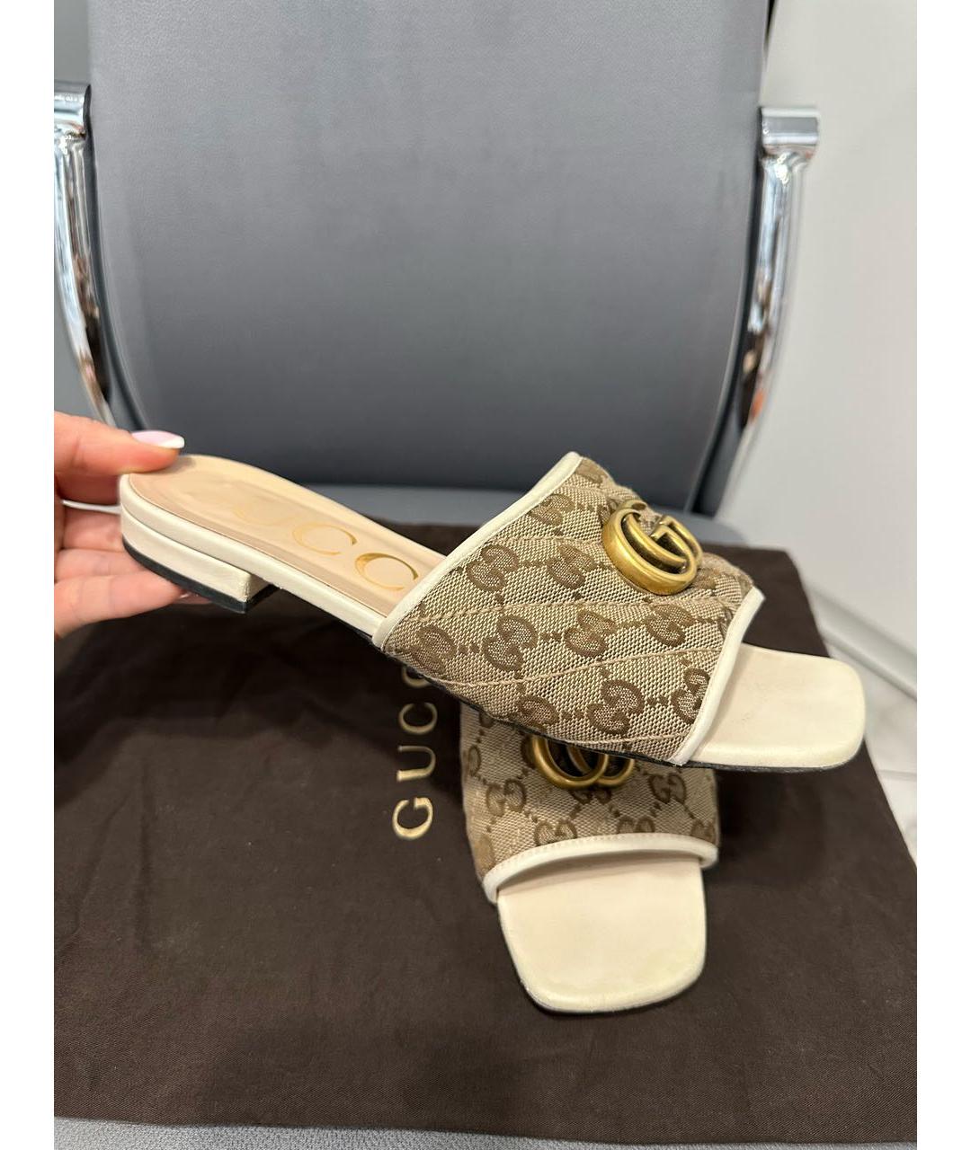 GUCCI Бежевые кожаные шлепанцы, фото 7