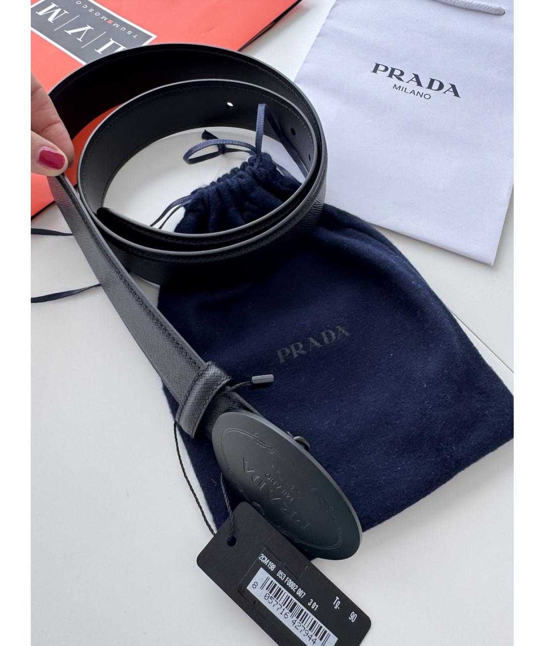 PRADA Черный кожаный ремень, фото 6