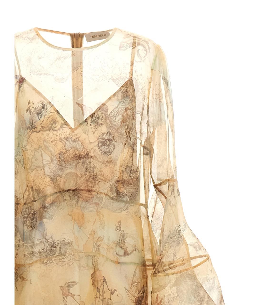ZIMMERMANN Бежевое шелковое платье, фото 3