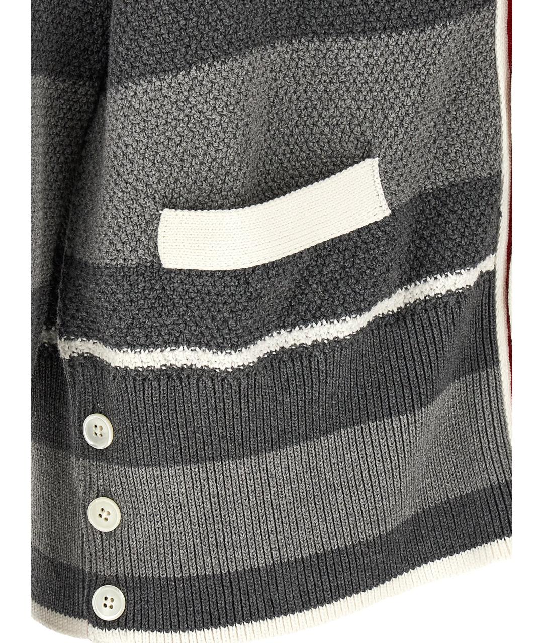 THOM BROWNE Серый хлопковый кардиган, фото 5