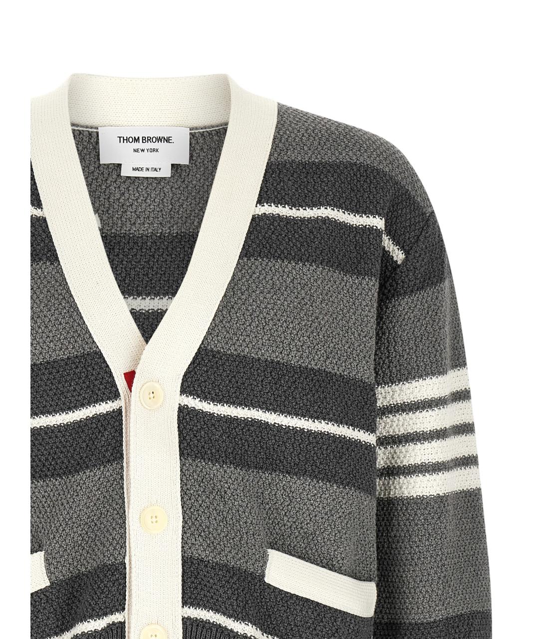 THOM BROWNE Серый хлопковый кардиган, фото 3
