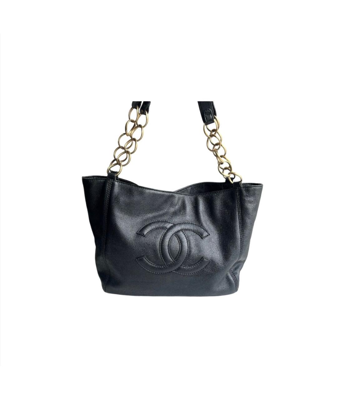 CHANEL Черная кожаная сумка тоут, фото 9