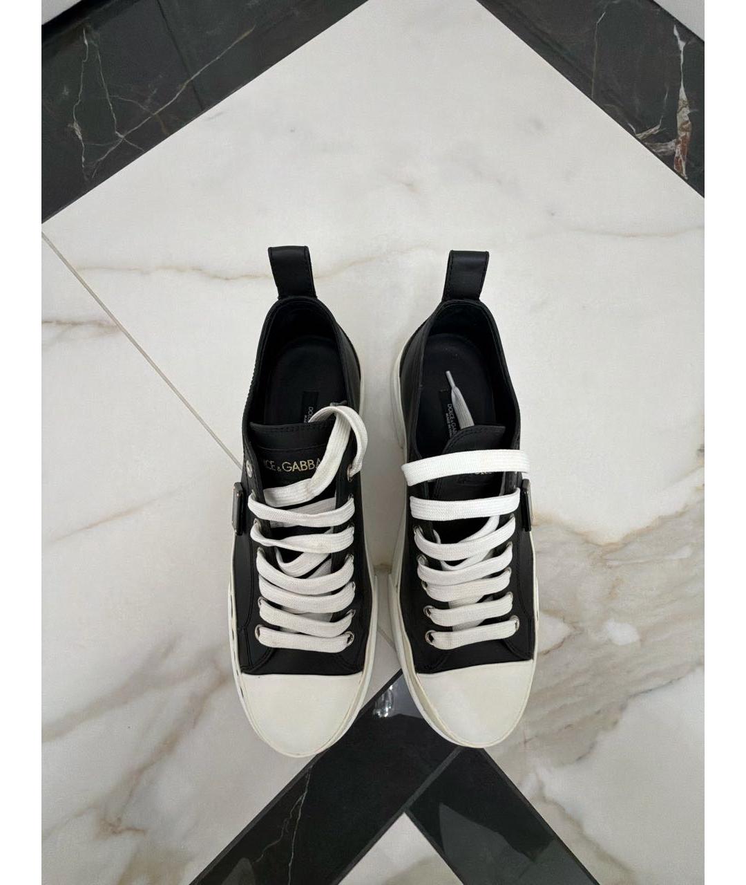 DOLCE&GABBANA Черные кожаные кеды, фото 3