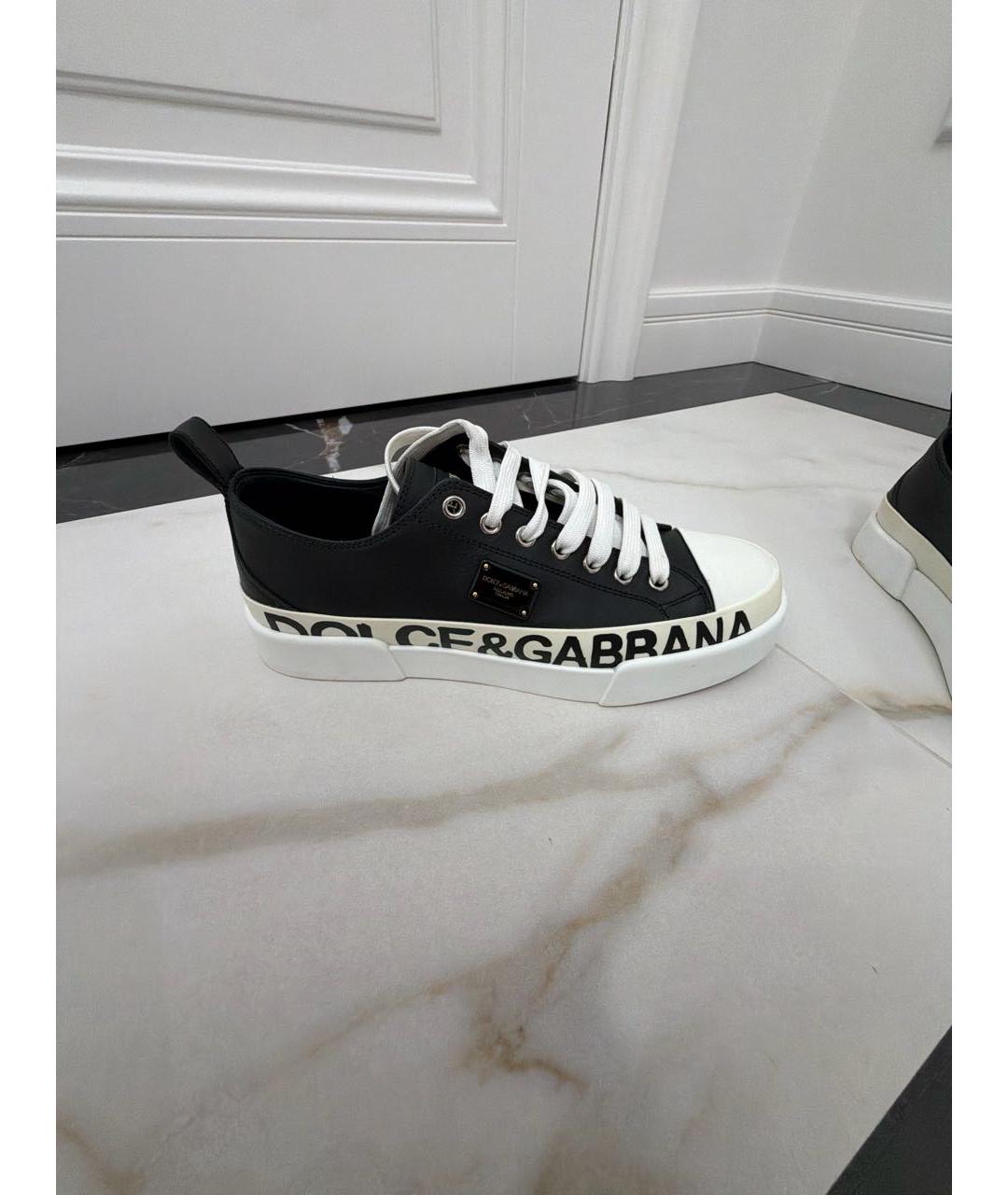 DOLCE&GABBANA Черные кожаные кеды, фото 9