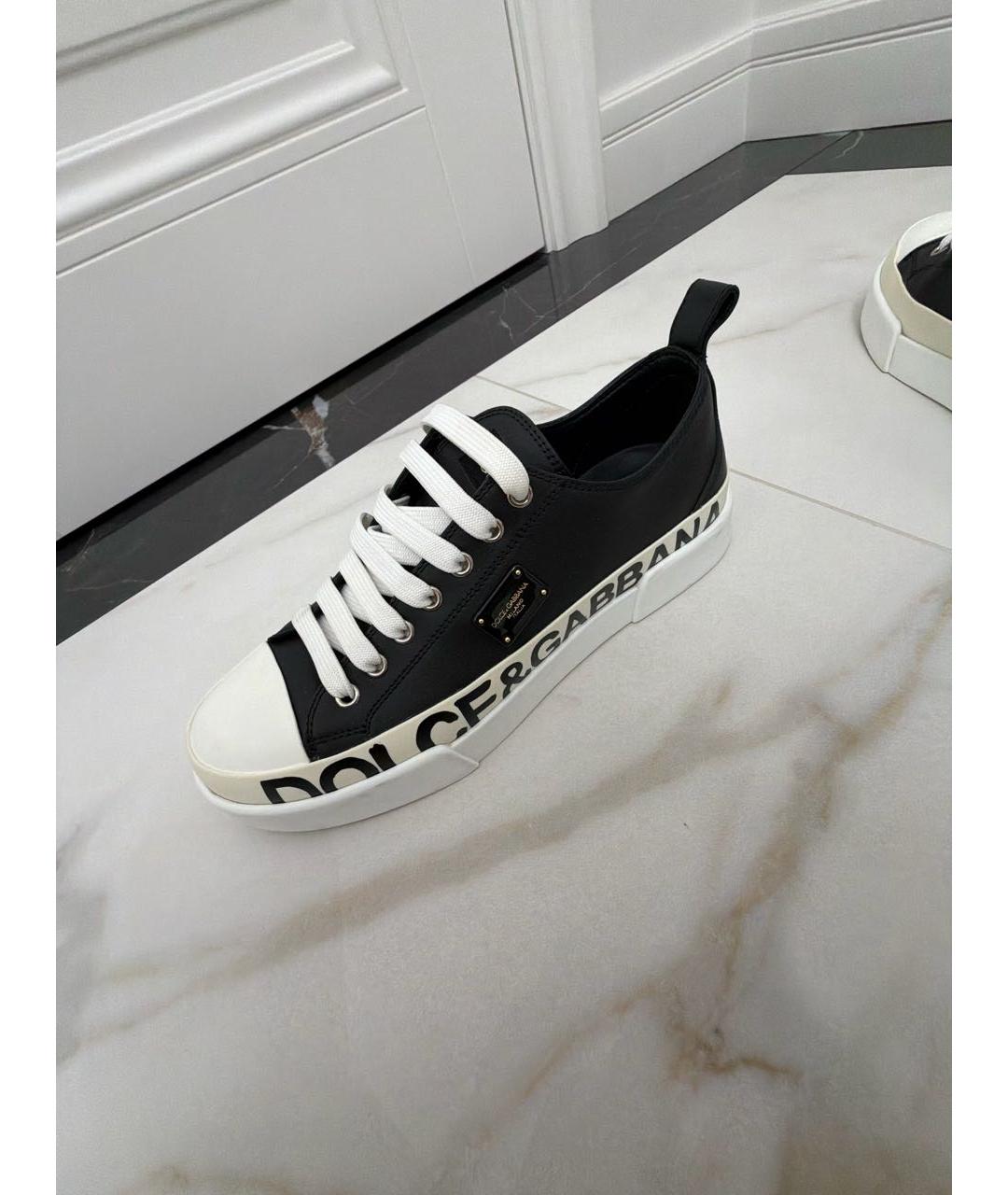 DOLCE&GABBANA Черные кожаные кеды, фото 5