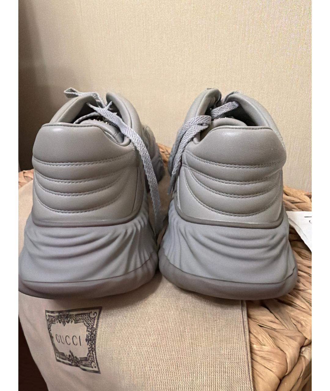 GUCCI Серые кожаные высокие кроссовки / кеды, фото 4