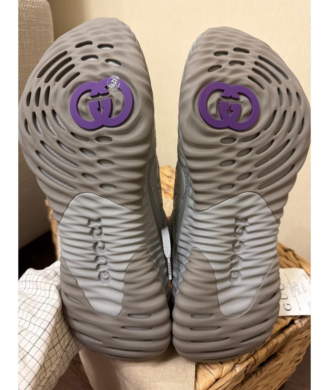 GUCCI Серые кожаные высокие кроссовки / кеды, фото 5