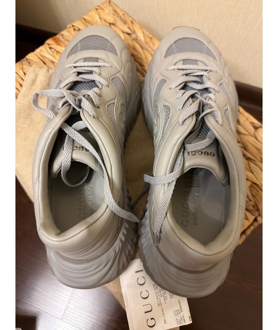 GUCCI Серые кожаные высокие кроссовки / кеды, фото 3