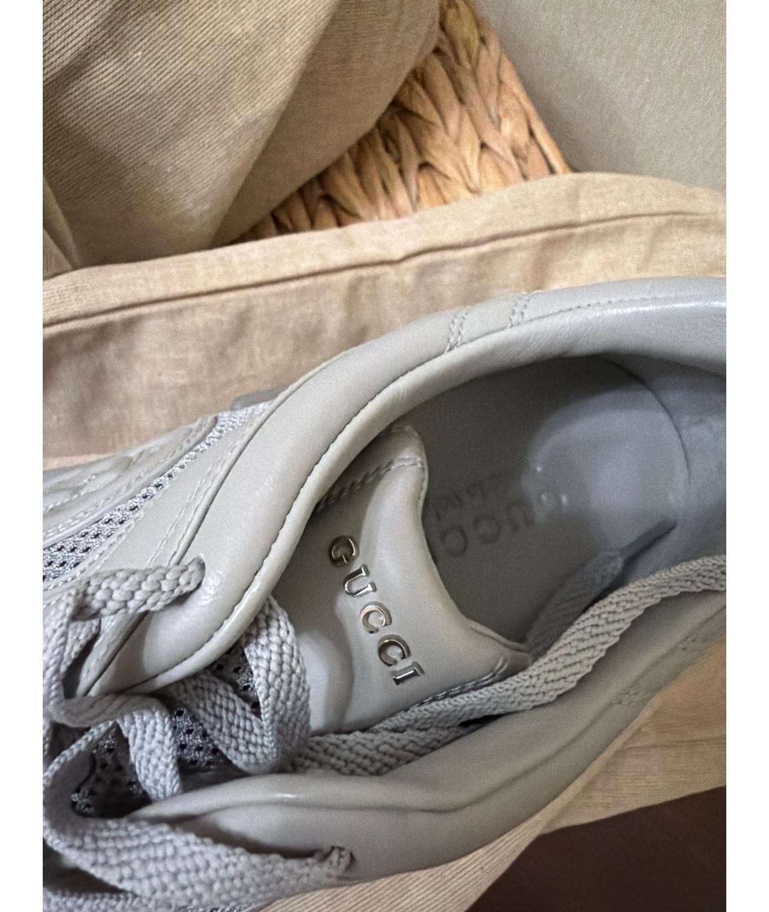 GUCCI Серые кожаные высокие кроссовки / кеды, фото 7