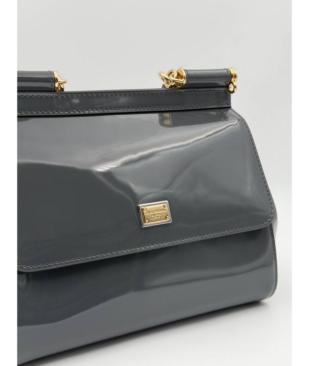 DOLCE&GABBANA Антрацитовая сумка с короткими ручками из лакированной кожи, фото 3
