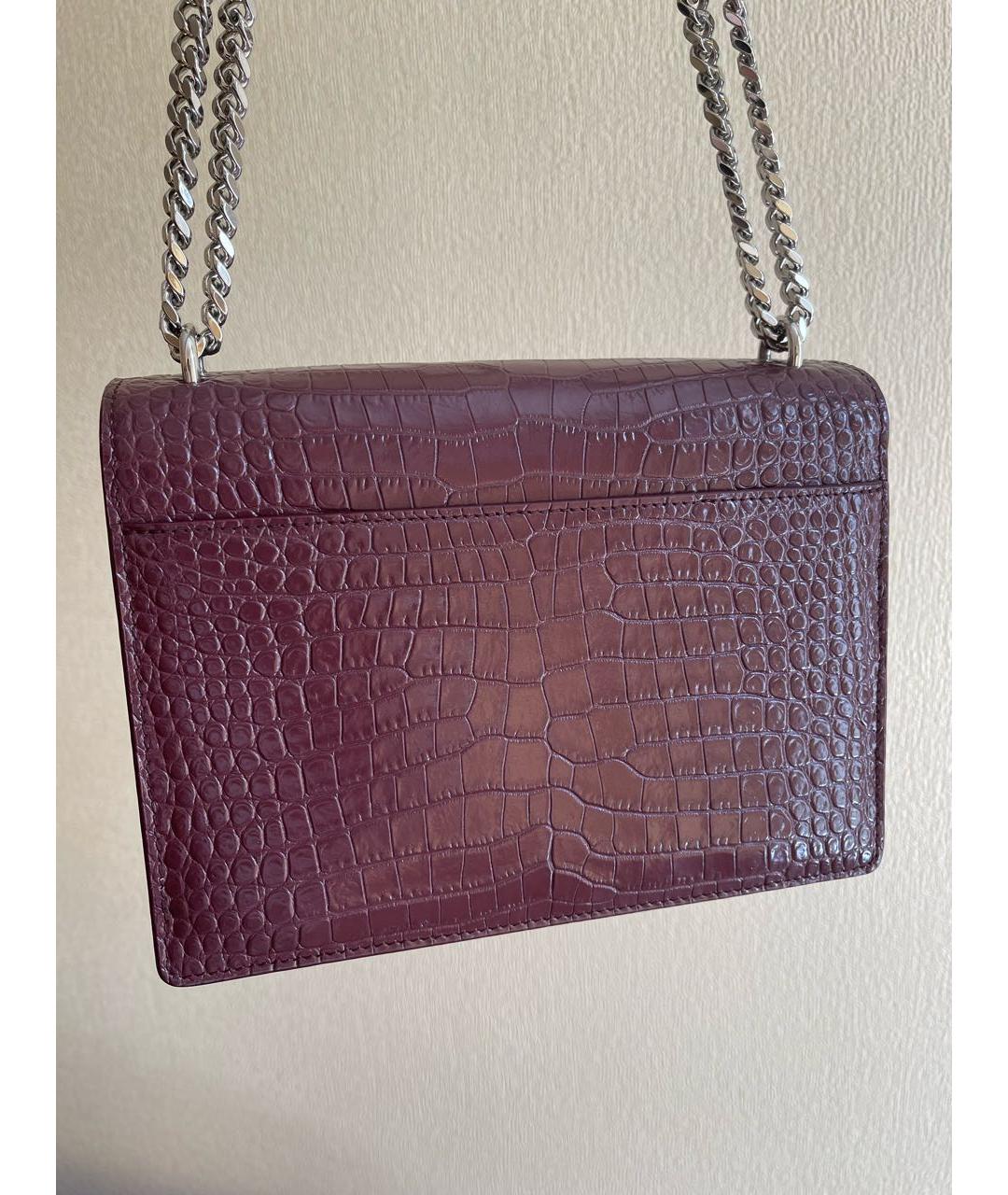 SAINT LAURENT Бордовая кожаная сумка через плечо, фото 3