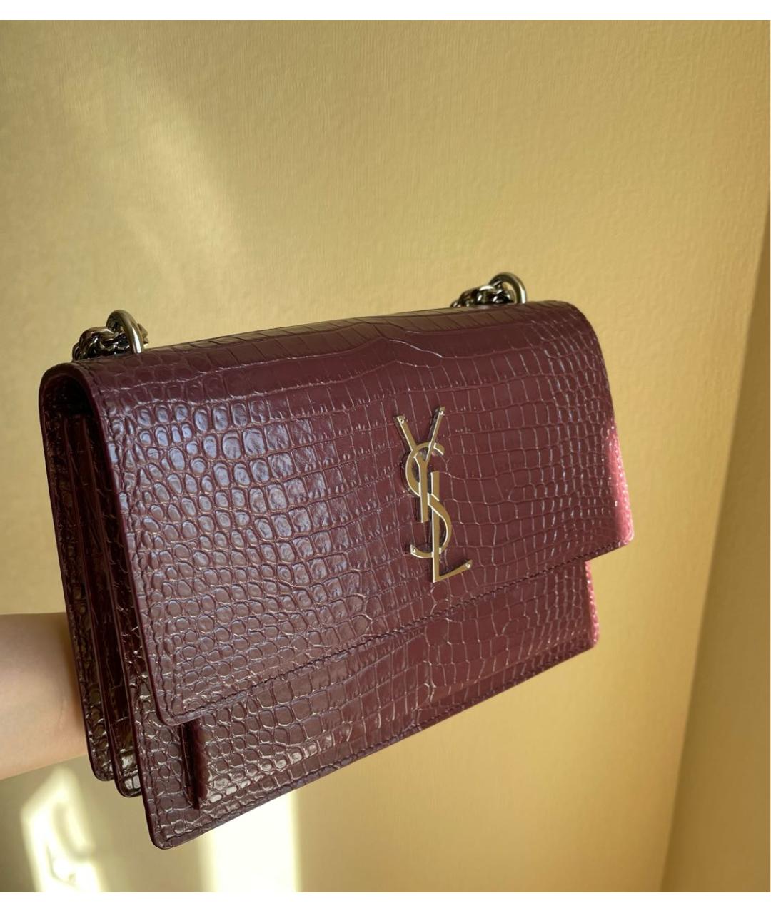 SAINT LAURENT Бордовая кожаная сумка через плечо, фото 2