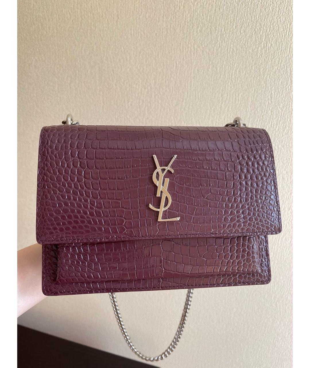 SAINT LAURENT Бордовая кожаная сумка через плечо, фото 6