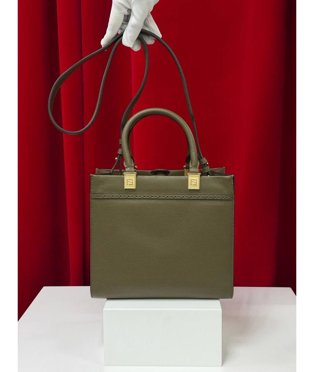FENDI Хаки кожаная сумка тоут, фото 8