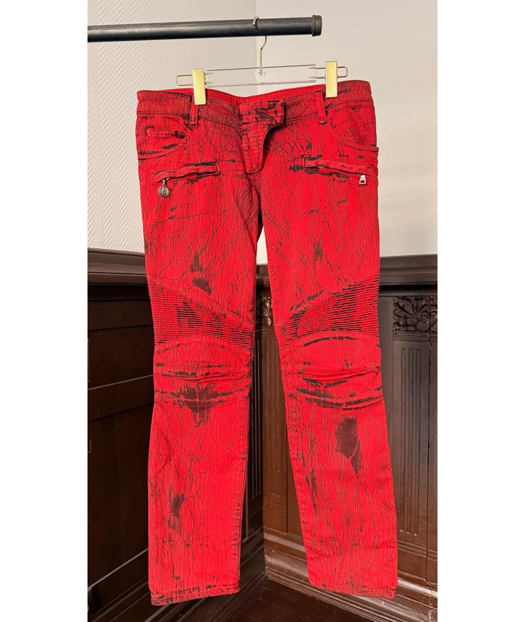 BALMAIN Красные джинсы клеш, фото 6