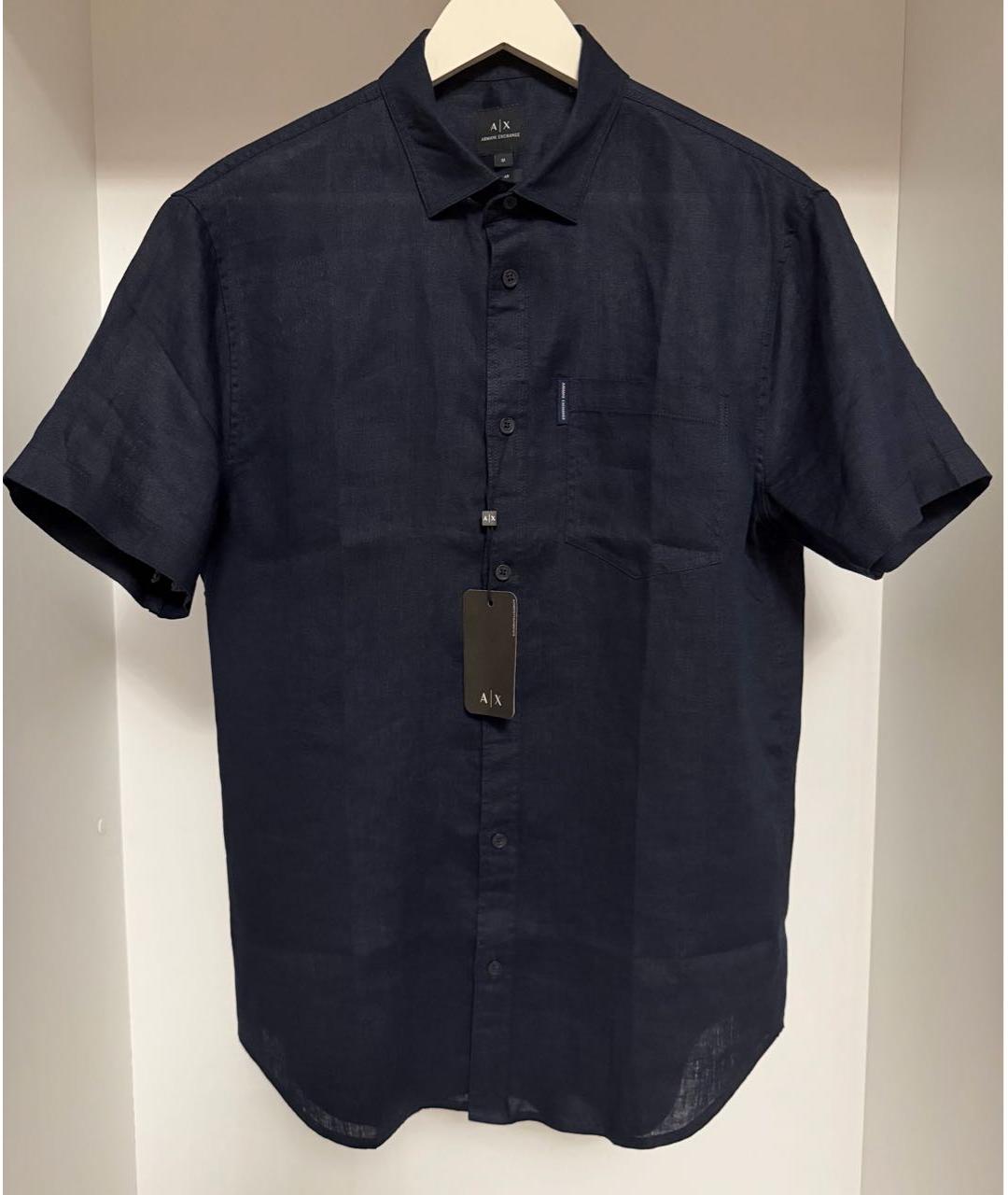 ARMANI EXCHANGE Темно-синяя льняная кэжуал рубашка, фото 4